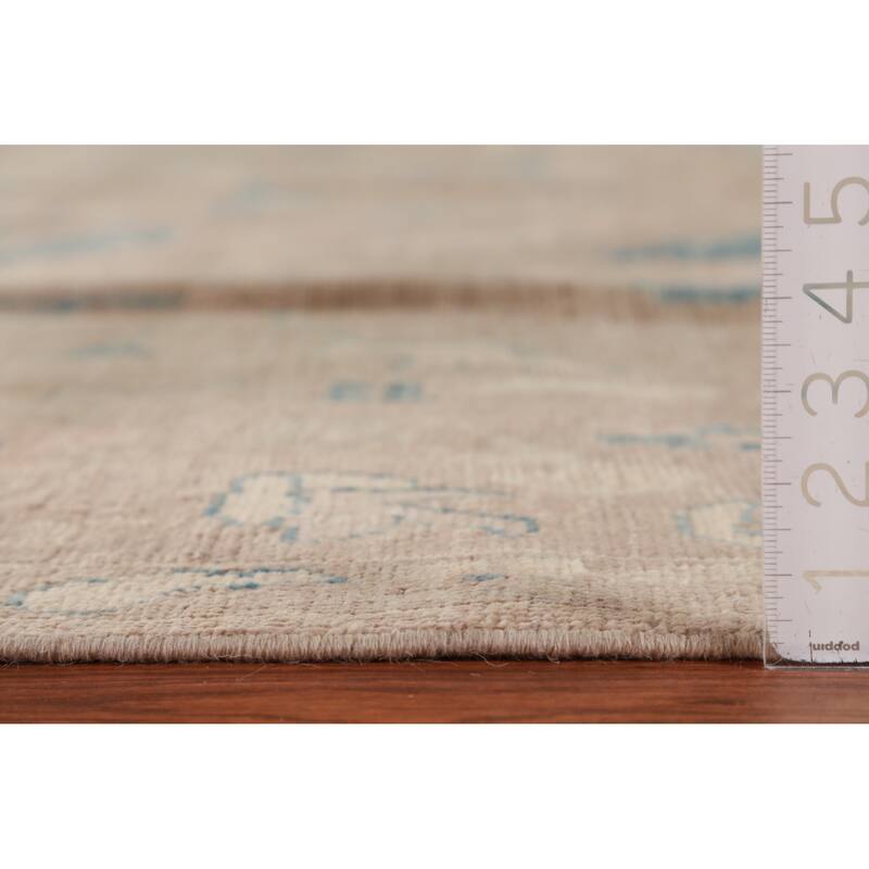 Hand Knotted Oriental 100% Wool Carpet Transitional All-Over Brown Oushak Area Rug - 12' 11'' X 9' 4''