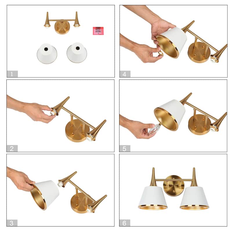 Nisa Modern Gold 2-Light Bathroom Vanity Lights Wall Sconces for Powder Room Bedside - L 14.2"* W 7.9"* H 9"