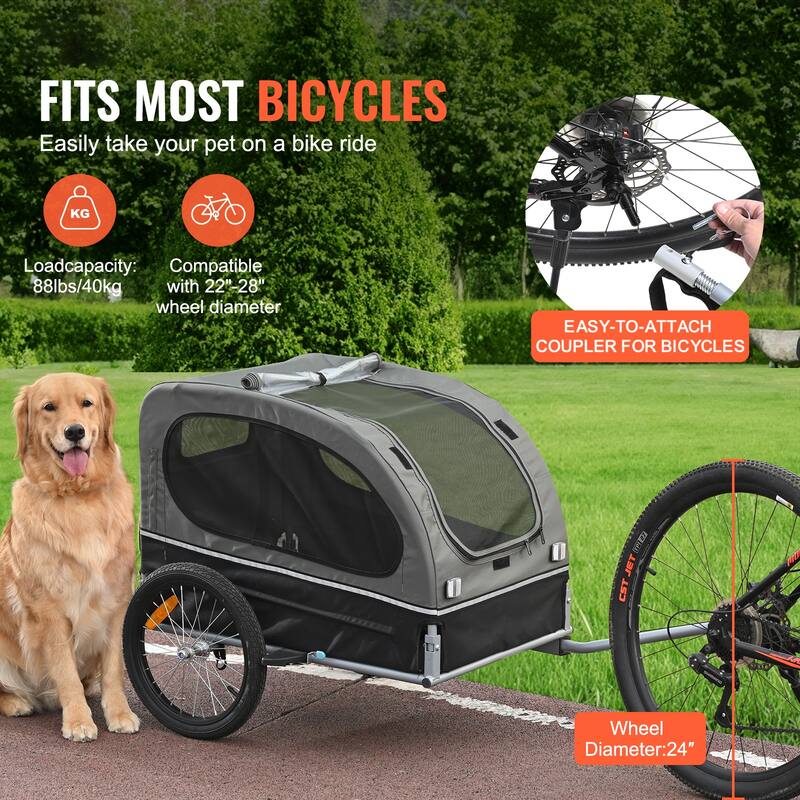 Dog Bike Trailer, Pet Cart Bicycle Carrier, Easy Folding Frame with Quick Release Wheels, Universal Bicycle Coupler