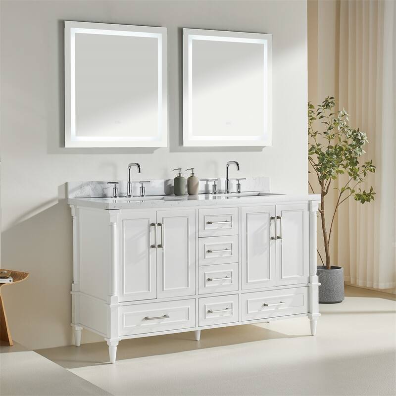 60" Double Bathroom Vanity with Adjustable Hinge & Soft Close Drawers