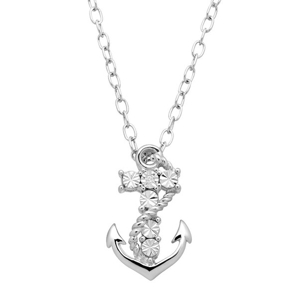 Mini Anchor Pendant with Diamond in Sterling Silver