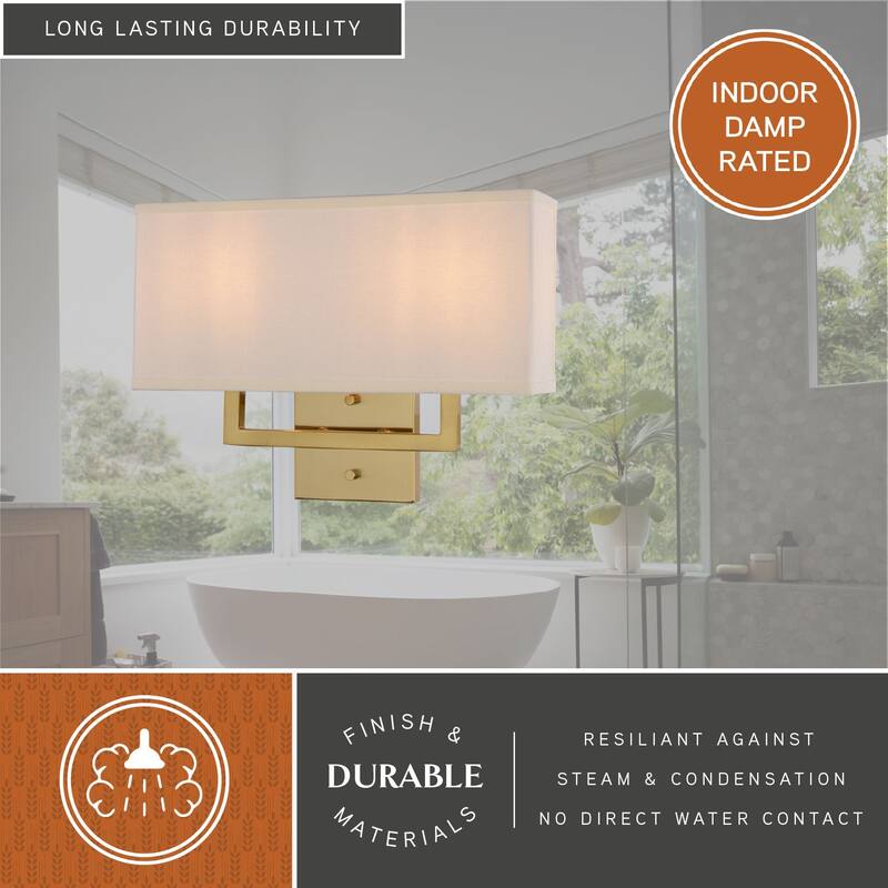 VAXCEL Glenview Satin Brass Gold Contemporary Wall Sconce, White Linen Fabric Shade, Bathroom Vanity Lighting Fixture