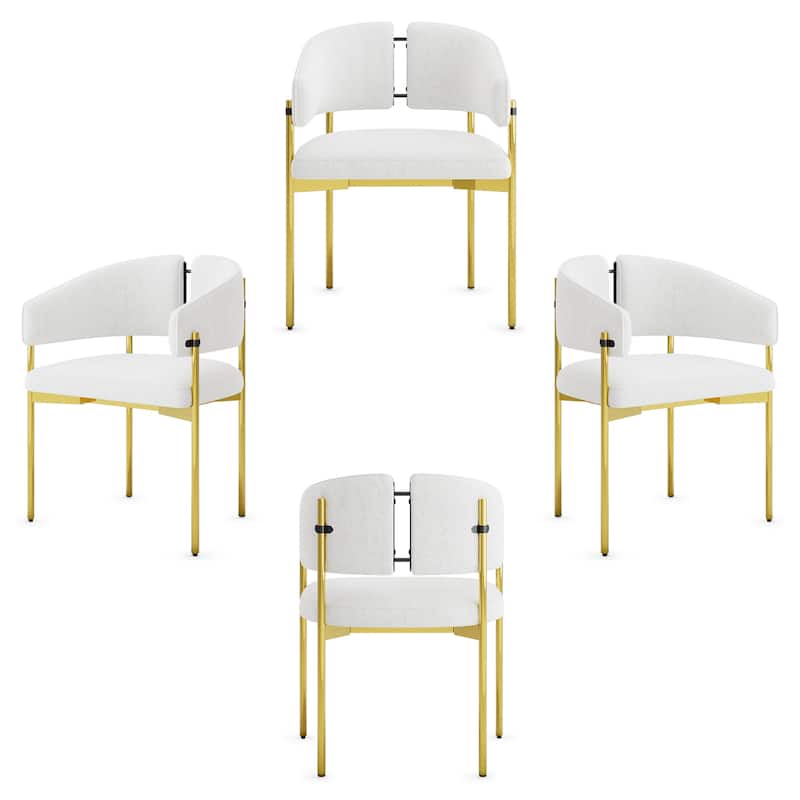 Classic and Luxurious Barrel Dining Chairs with Arms - Set of 4 - Polished Gold And White