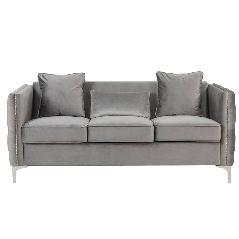 Velvet Living Room Set in Gray