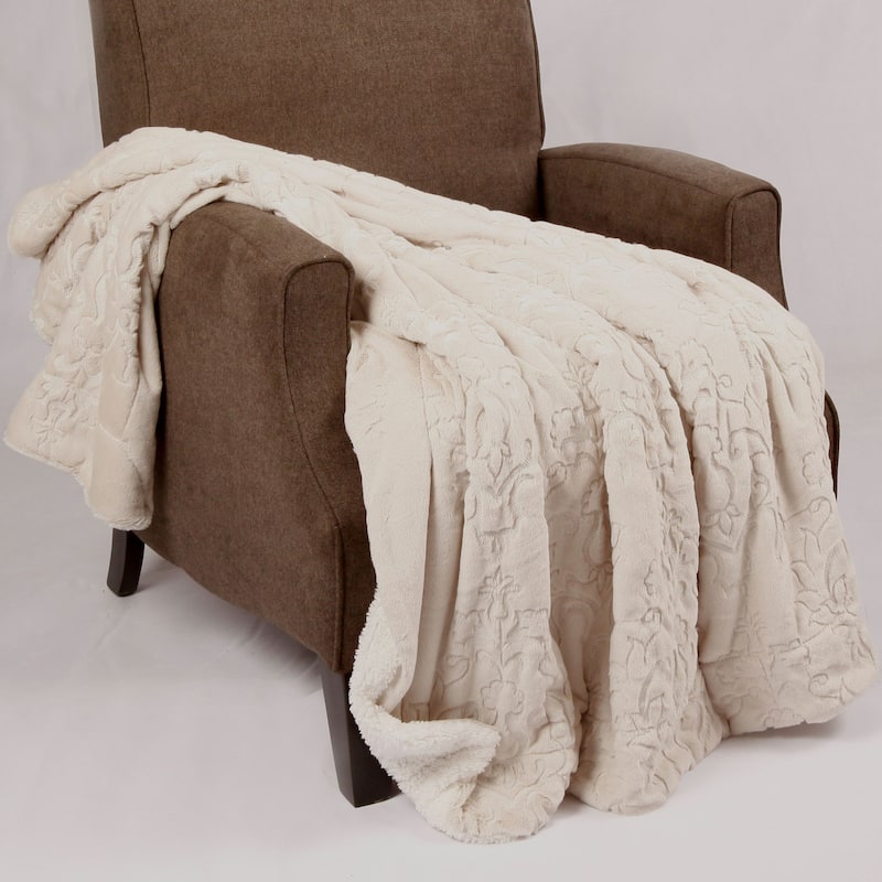 Embroidery Batik FauxFur Sherpa Throw Blanket