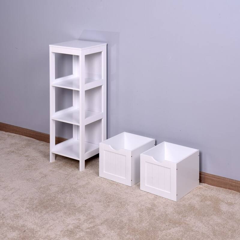 White Bathroom Storage Cabinet, Freestanding Cabinet with Drawers