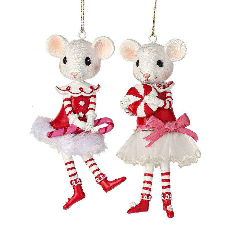 5" Resin Sweets Mouse Ornament Set of 2