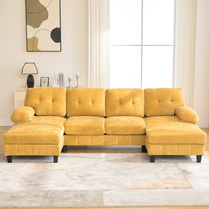 103.5" Chenille Fabric U-shaped Sectional Sofa with Dual Chaise Lounges