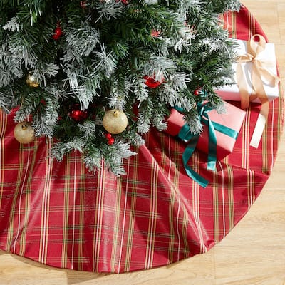 Shimmering Plaid Holiday Tree Skirt - 48"x48"