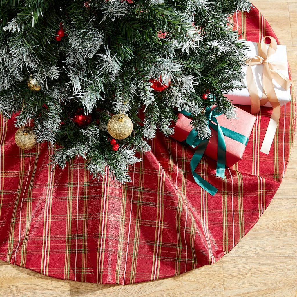 Shimmering Plaid Holiday Tree Skirt - 48"x48"