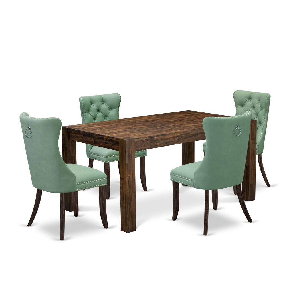 East West Furniture Kitchen Set Consists of a Rectangle Dining Table and Chairs, Distressed Jacobean (Pieces Options)