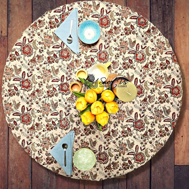 Blooming Flower Block Print Floral Cotton Tablecloth Collection