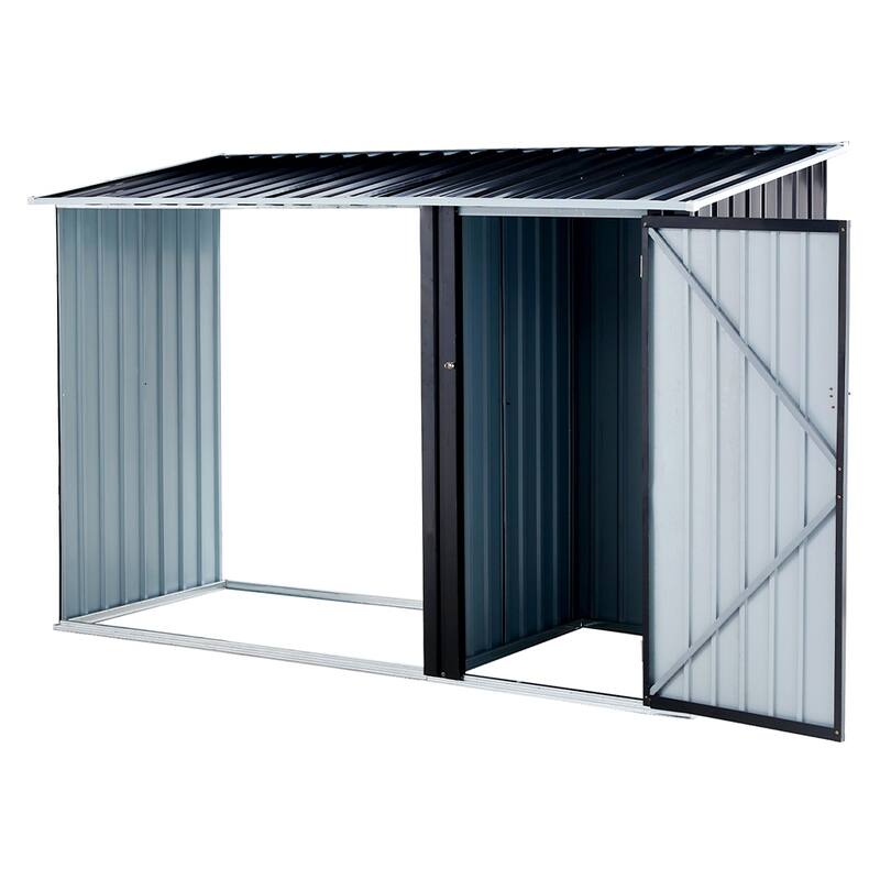 2-in-1 Galvanized Steel Utility Outdoor Storage Shed w/Log Holder