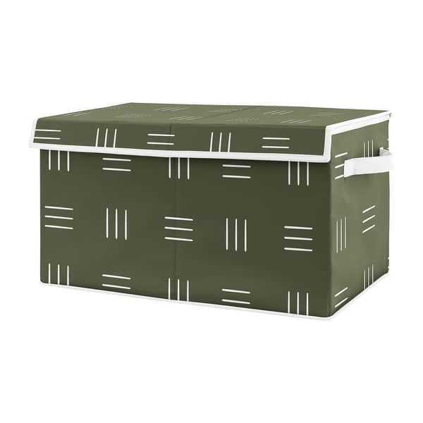 slide 2 of 4, Hunter Green Boho Mudcloth Boy Girl Kid Fabric Toy Bin Storage White Bohemian Woodland Tribal Hatch Gender Neutral Safari Jungle
