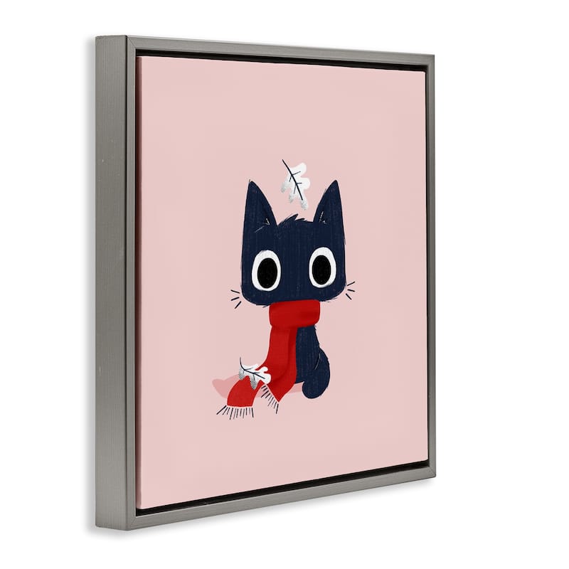 Stupell Little Kitten in Scarf Framed Floater Canvas Wall Art Design By Sarah Hickman