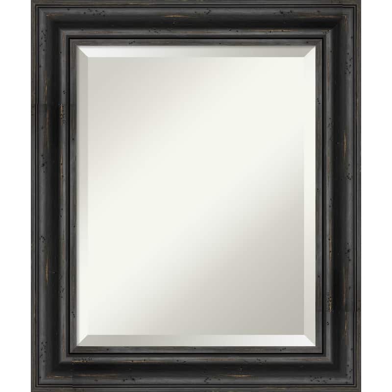 Beveled Wood Bathroom Wall Mirror - Rustic Pine Black Frame