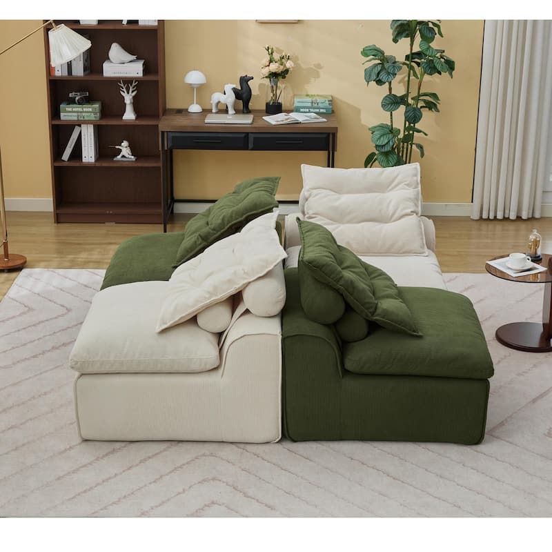 99" Modular Corduroy Sectional Sofa with 8 Pillows & Armless Design
