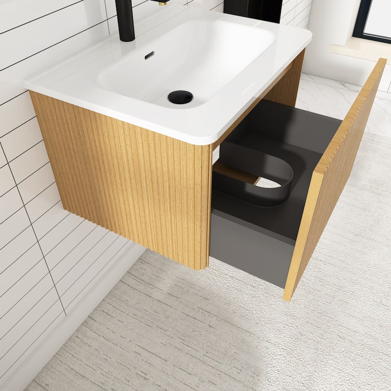 Floating Bathroom Vanity with Glossy White Integrated Ceramic Sink