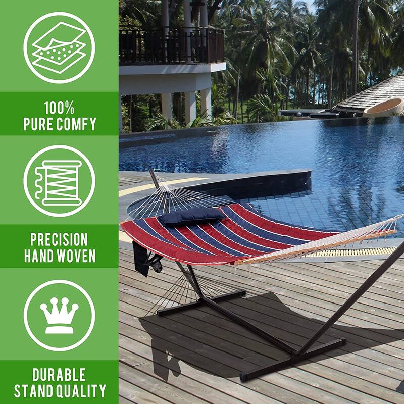 Outdoor Cotton Rope Hammock with 12FT Steel Stand