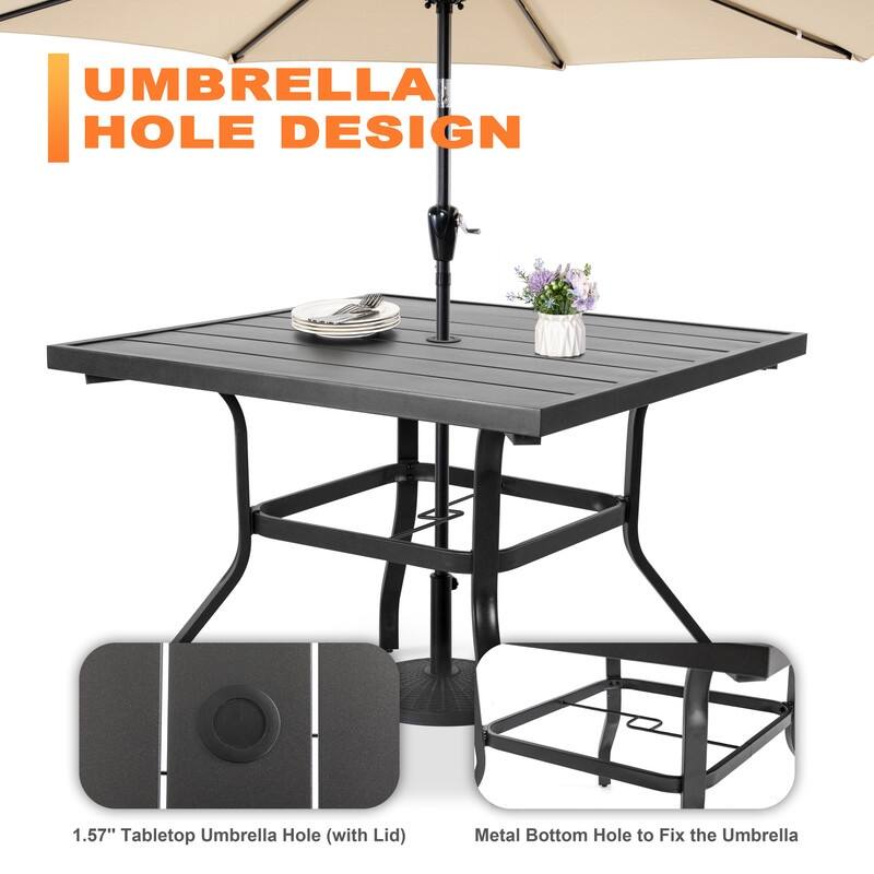 Outdoor 5-Piece Dining Set with Umbrella Hole, Black