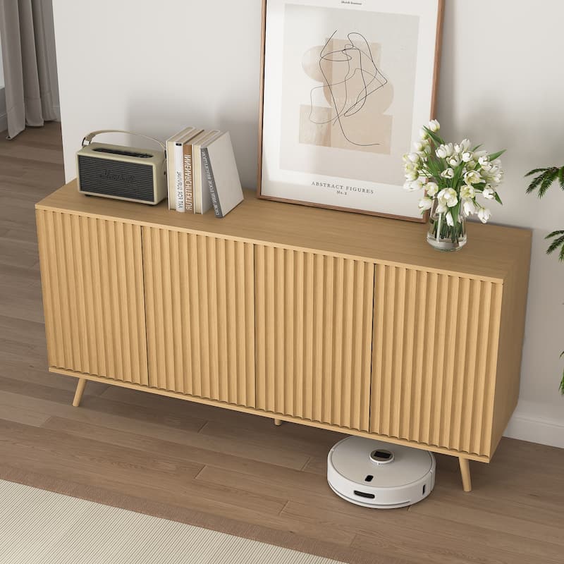Sideboard Buffet Cabinet with Storage, 4-Door Wood Credenza Console, Long Living Room Cabinet Coffee Bar with Adjustable Shelves