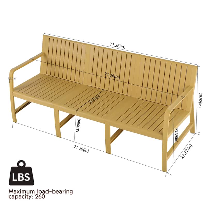 1-Piece Indoor/Outdoor Furniture 3-Seater Sofa Waterproof PP Material - Easy Assembly Patio Conversation Set