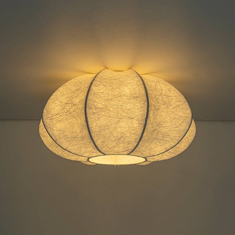 Round Pleated Lantern White Silk Flush Mount Ceiling Light