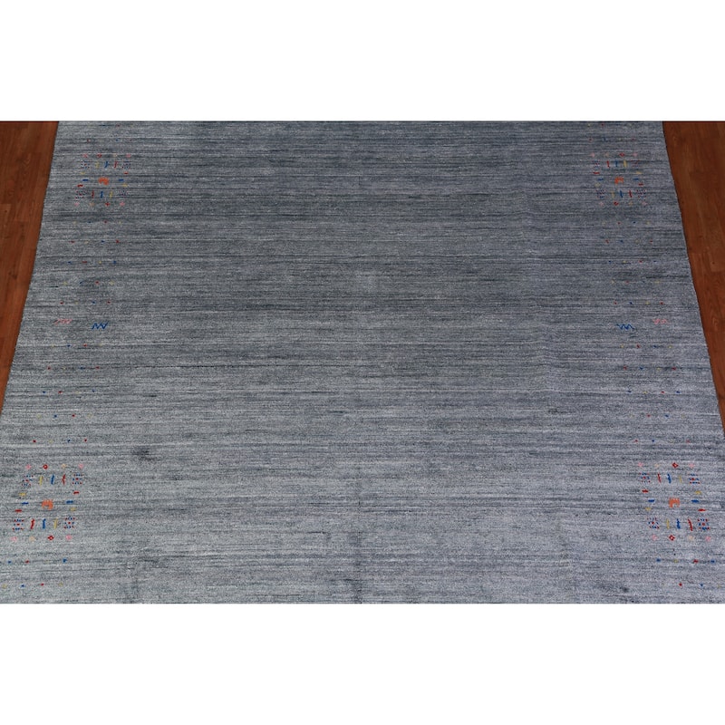Tribal Gabbeh Indian Area Rug Hand-Knotted Blue Wool Carpet - 9'0" x 12'4"