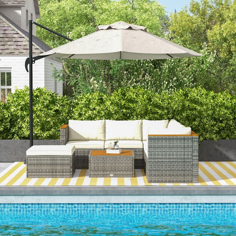 Outsunny Patio Wicker Furniture Set with Cushion, 7 Pieces Outdoor PE Rattan Sectional Sofa with Adjustable Backrest Seat Panel - Left Facing