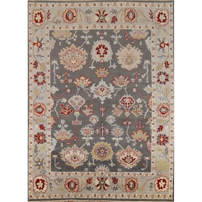 Gray Oushak Indian Rug Hand-Knotted Transitional Wool Carpet - 8'1"x 9'10"