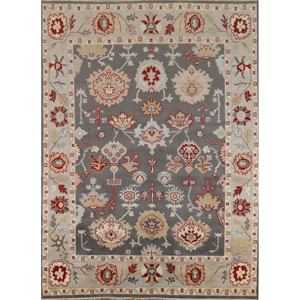 Gray Oushak Indian Rug Hand-Knotted Transitional Wool Carpet - 8'1"x 9'10"