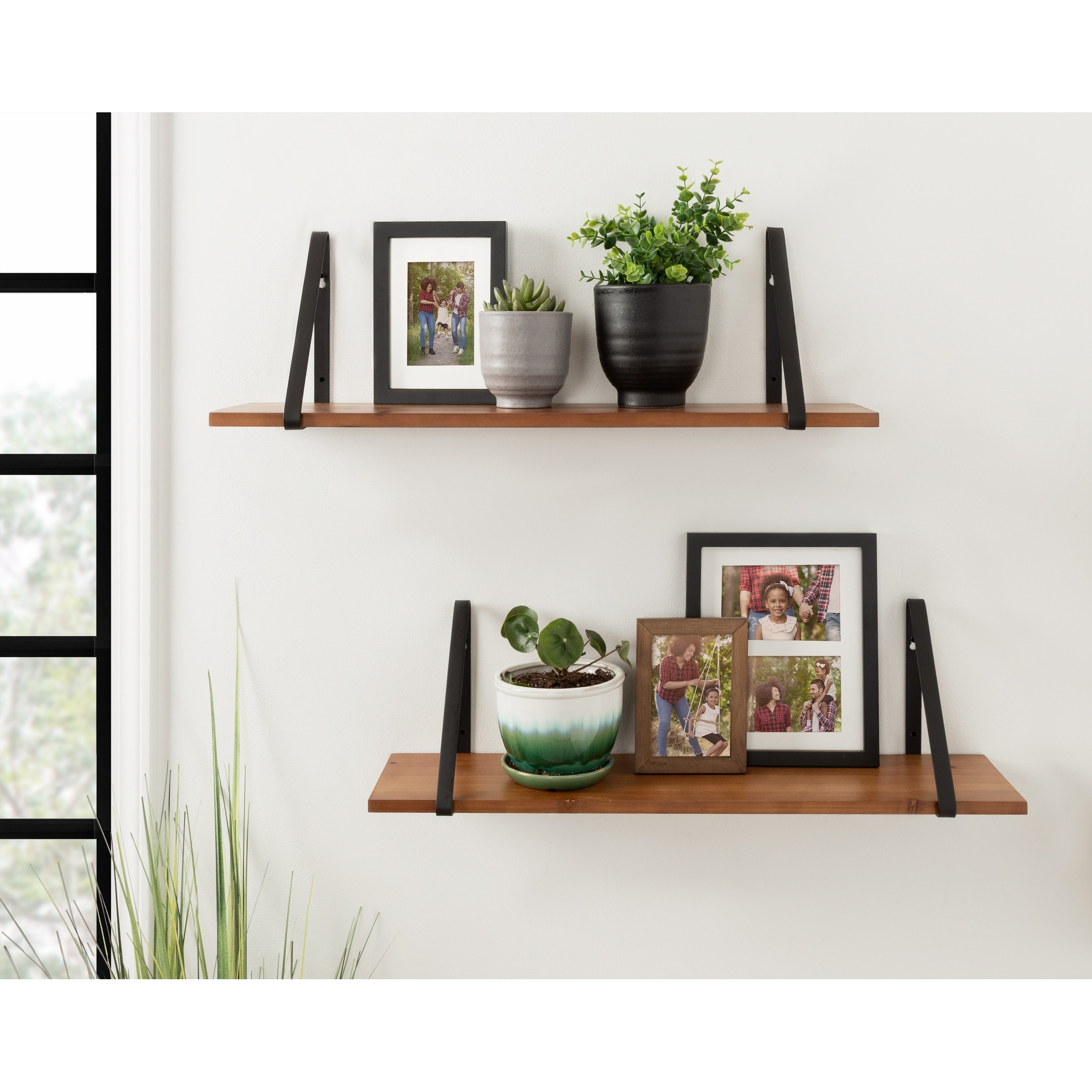 Kate and Laurel Soloman Wood 2 Piece Shelves with Metal Brackets