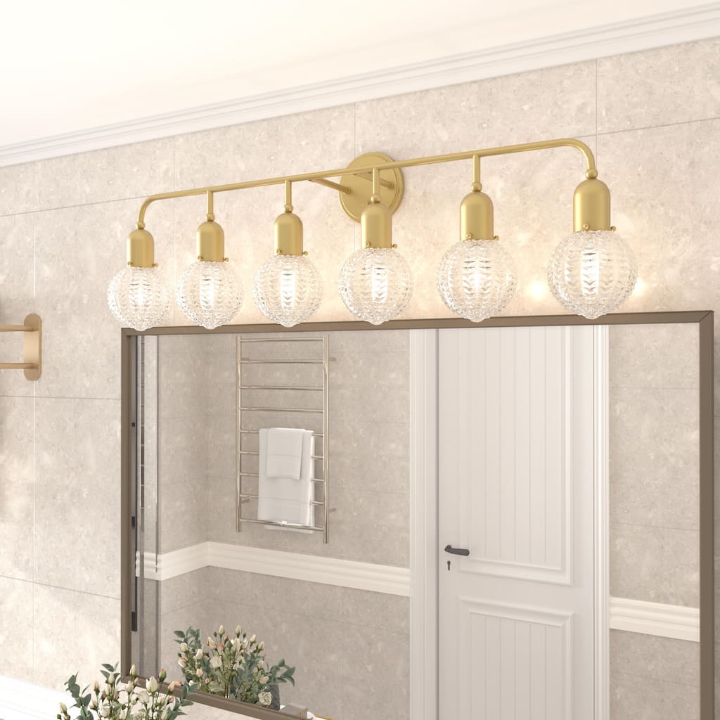 Modern Glam 6-light Bathroom Vanity Light with Crystal Shade - 44 inches