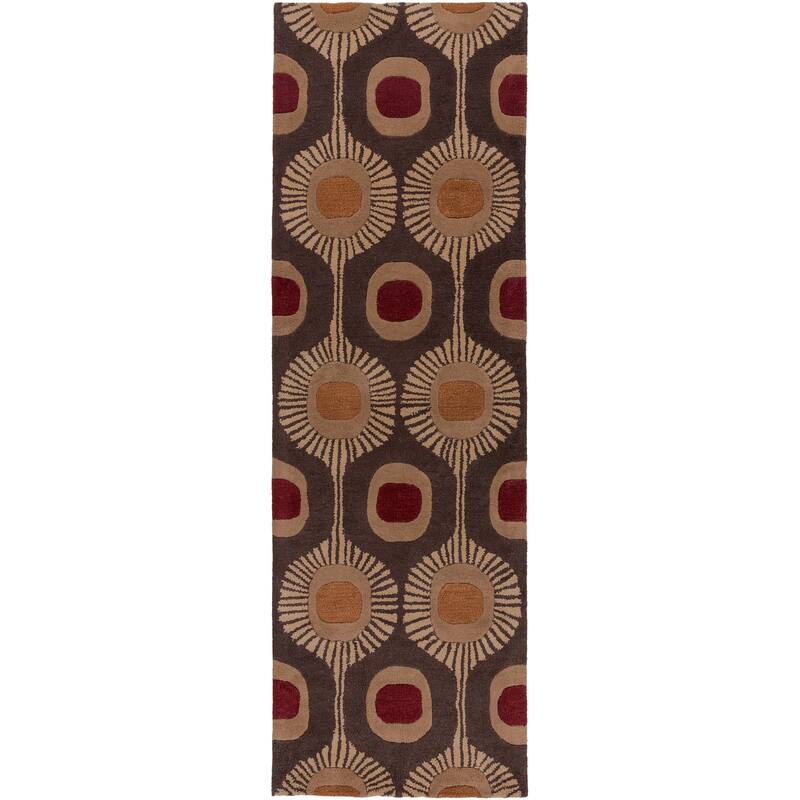 Hand-tufted Bastogne Espresso Moroccan Tile Wool Area Rug - 2'6" x 8' Runner - 2'6" x 8' Runner