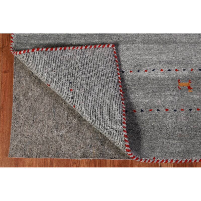 Hand Knotted Oriental 100% Wool Carpet Tribal Animal Pictorial Greys & Charcoal Gabbeh Area Rug - 7' 10'' X 5' 0''