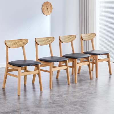 4 The Stylish And Durable Solid Wood Dining Chair, Small Curved Back,Pu Cushion