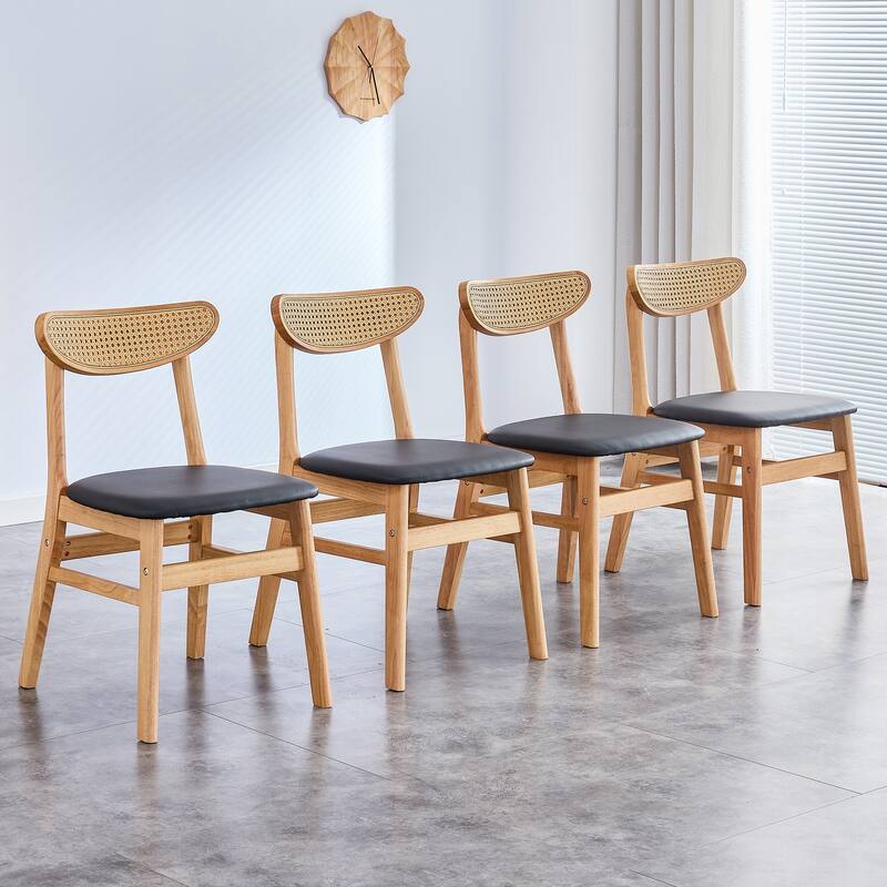 Four stylish and durable solid wood dining chairs with PU cushions - Oak