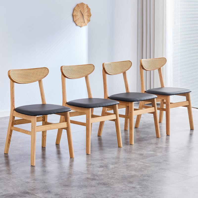 Roomfitters Solid Wood Dining Chairs with PU Cushion and Curved Back, Elegant and Durable for Daily Use, Set of 2 - Wood+Grey (Set of 4)