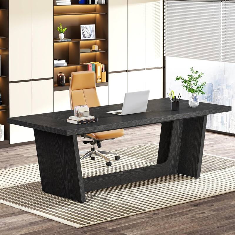 70.87" Large Executive Desk, Wood Computer Table for Office, Brown