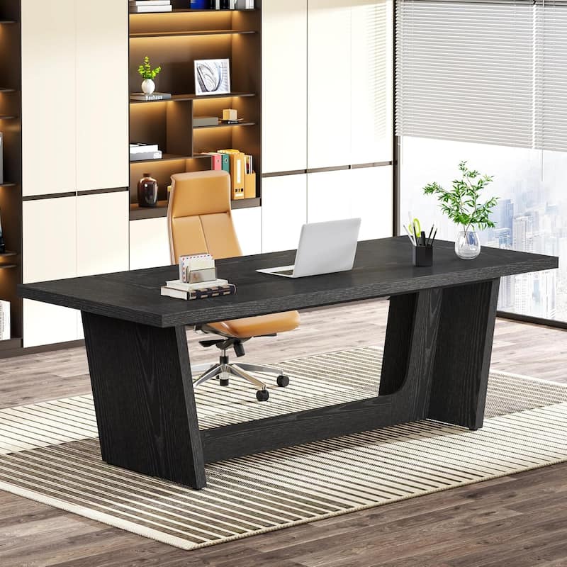 70.87-Inch Executive Desk, Wood Computer Desk for Home Office, Workstation Business Furniture