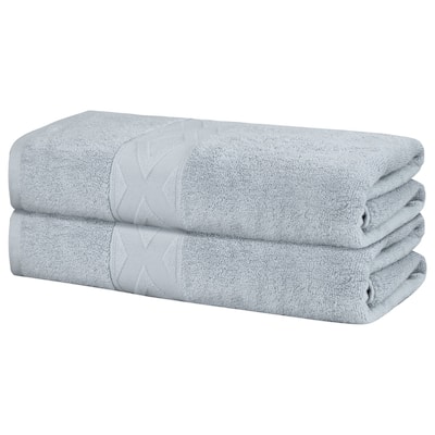 Solid Cotton Towels, 2 Piece Textured Bath Towel Set, Absorbent and Quicker Dry Large Towels for Bathroom 28" x 56"