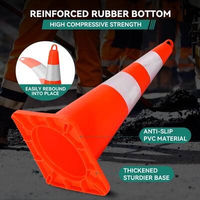6 Pcs 28" PVC Fluorescent Reflective Road Parking Cones