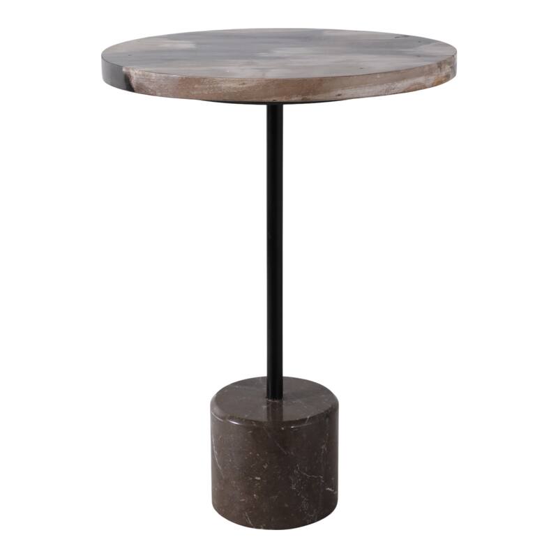Marble Stone Modern End Table with Iron Base - Black, 21 in. - 15" x 15" x 20.75"