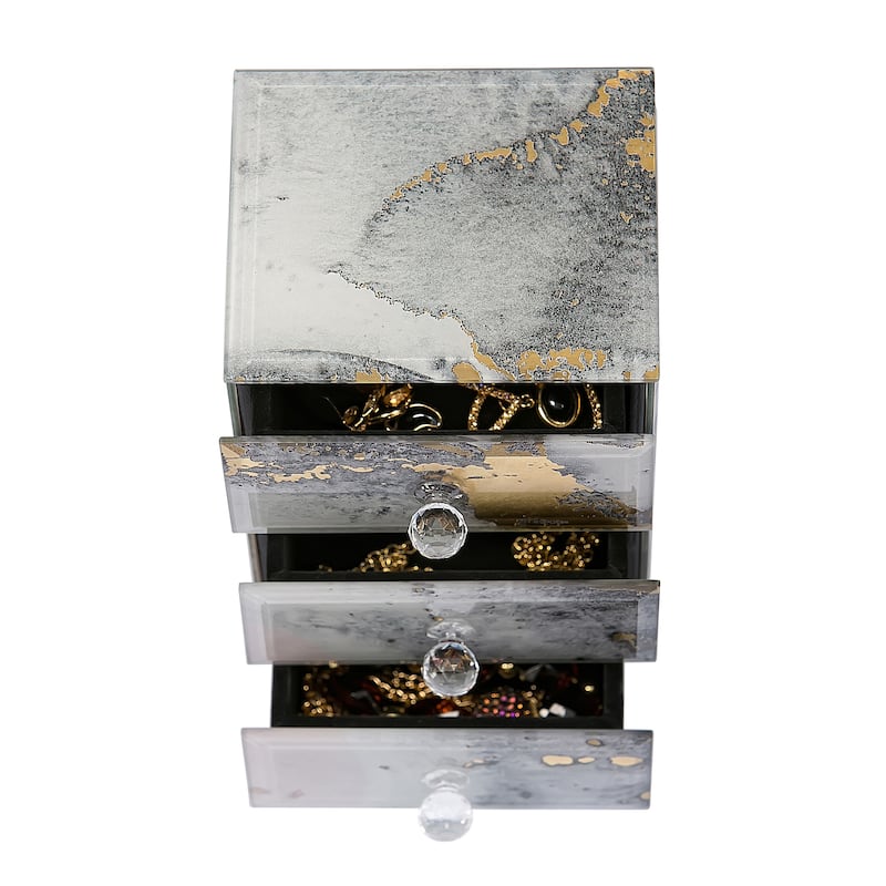 Mele and Co Maura Marbled Glass Jewelry Box with Gold Accents