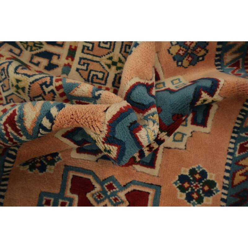 Hand Knotted Oriental 100% Wool Carpet Transitional Geometric Oranges & Rust Anatolian Area Rug - 6' 7'' X 3' 11''