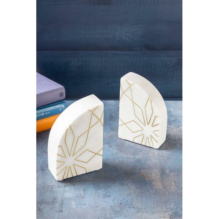 Enchant White Marble Bookends, Set of 2 - White