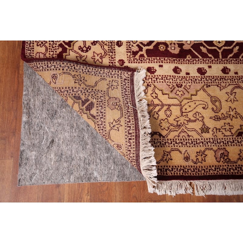 All-Over Floral Red Agra Indian Area Rug Handmade Wool Carpet - 9'0" X 12'3"