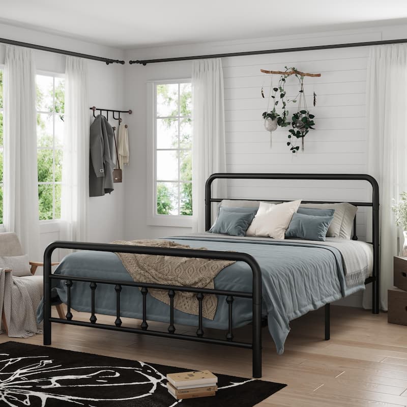 Metal Bed Frame with Headboard - Queen/Full/Twin, Under Bed Storage, No Box Spring Needed - Black - Full