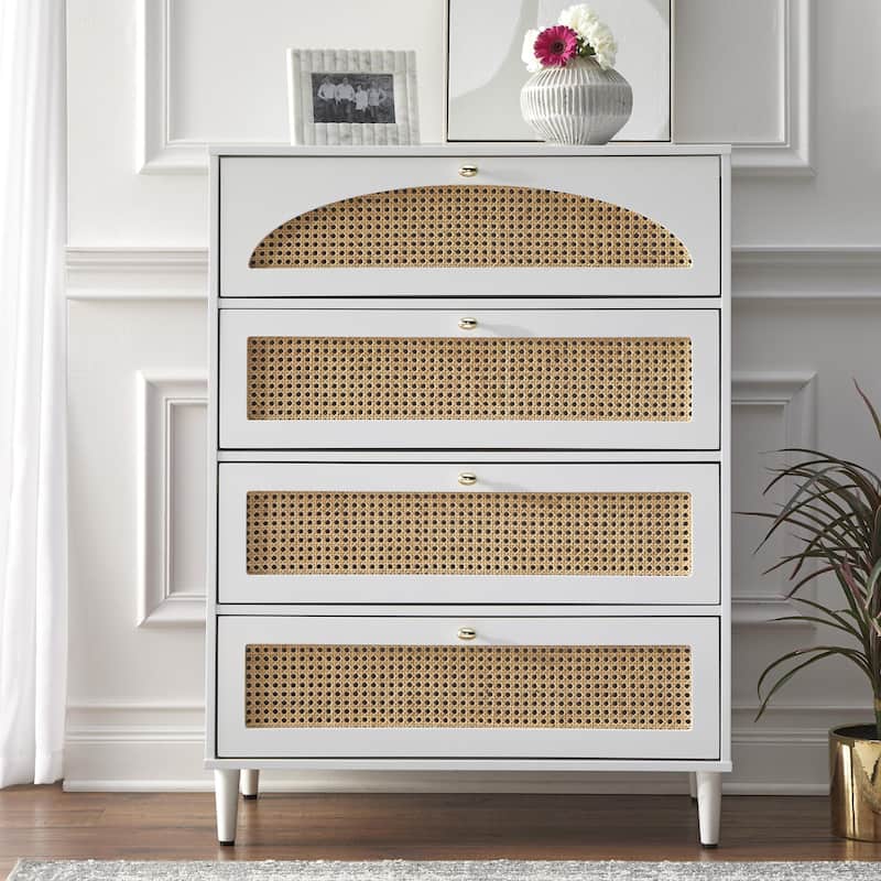 Lifestorey Taylor 4-Drawer Chest with Natural Cane - White