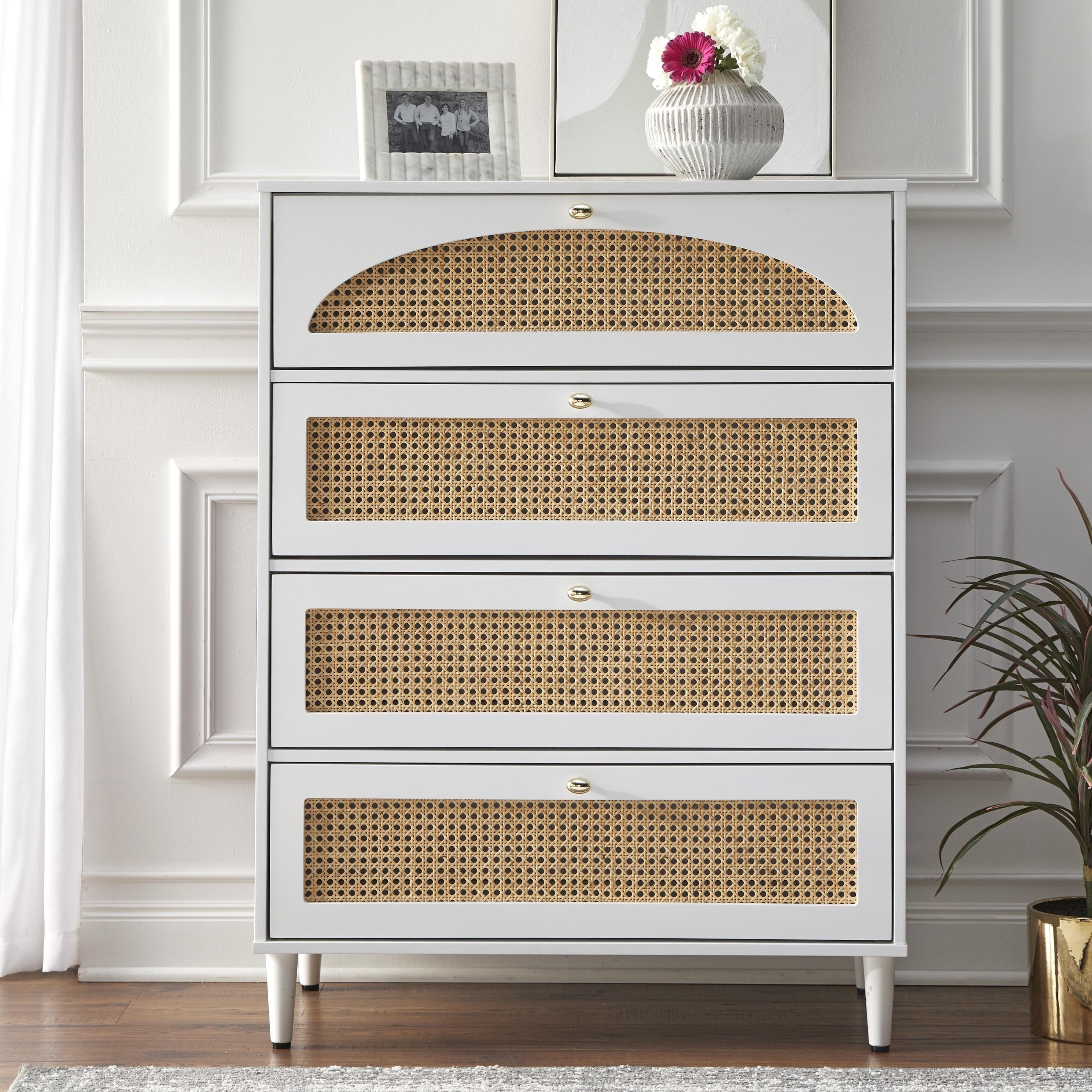 Lifestorey Taylor 4-Drawer Chest with Natural Cane